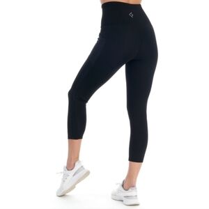 BSP Women's High Rise 7/8 Length Legging With Mesh & Pockets Black Stretchy
